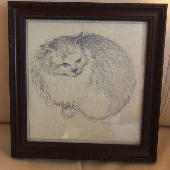 Fluffy Cat Artwork in Small Frame - Picture 2 of 4
